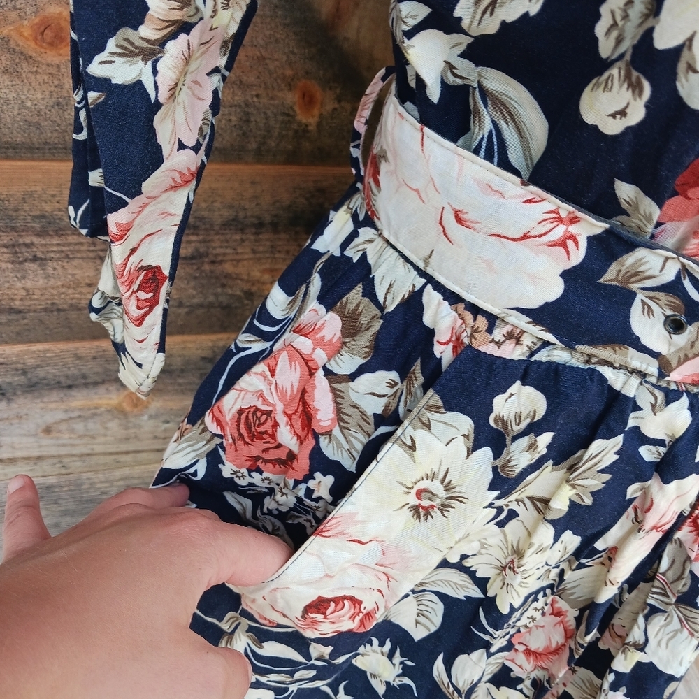 Vintage 80s Paquette Floral Puff Sleeve‎ Dress Size 8 Belted Midi Cottagecore - Picture 3 of 9